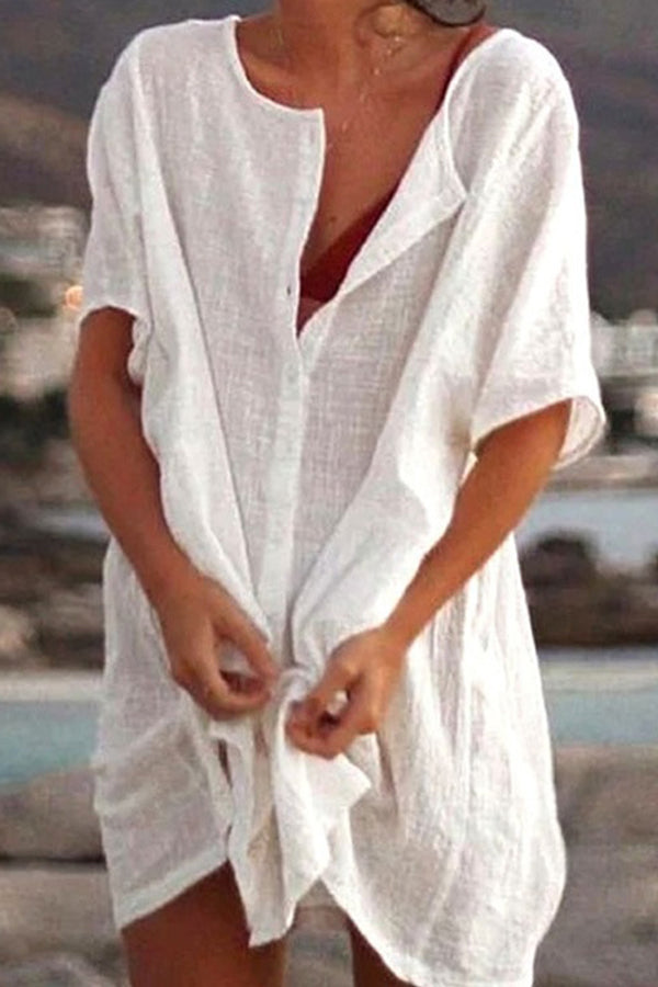 EP | en vrac couleur solide chemise à manches courtes robe de plage vêtements de protection solaire