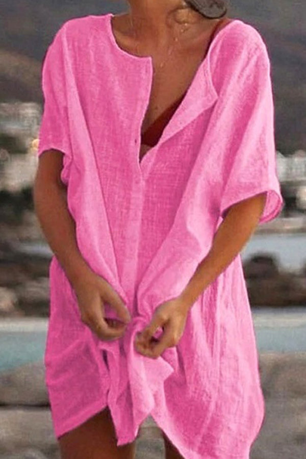 EP | en vrac couleur solide chemise à manches courtes robe de plage vêtements de protection solaire