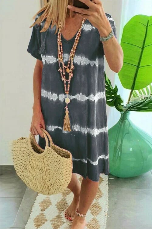 EP | Robe chemise rayée tie-dye à manches courtes et coupe décontractée