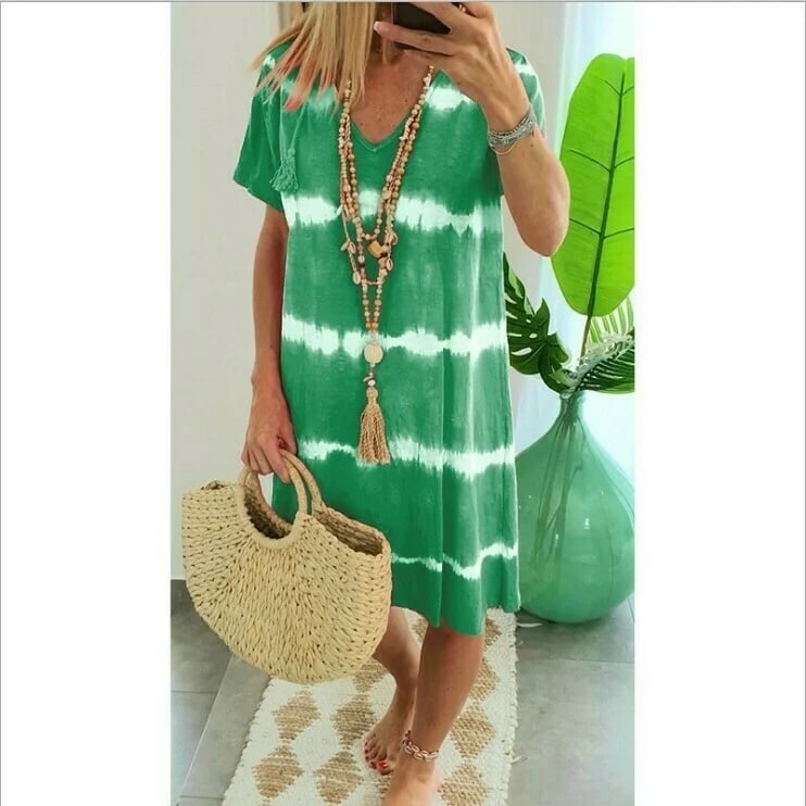 EP | Robe chemise rayée tie-dye à manches courtes et coupe décontractée