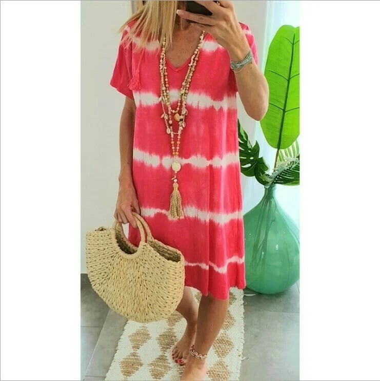 EP | Robe chemise rayée tie-dye à manches courtes et coupe décontractée
