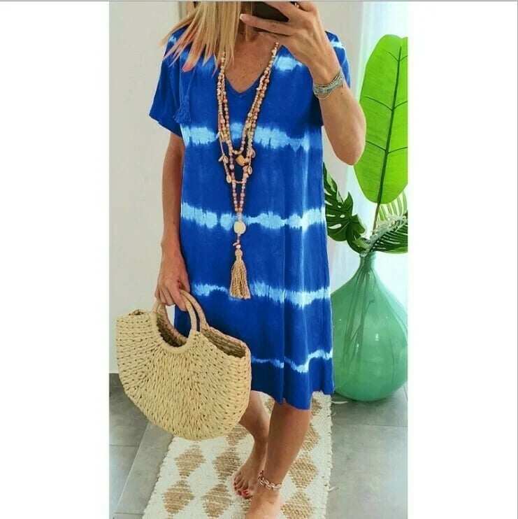 EP | Robe chemise rayée tie-dye à manches courtes et coupe décontractée