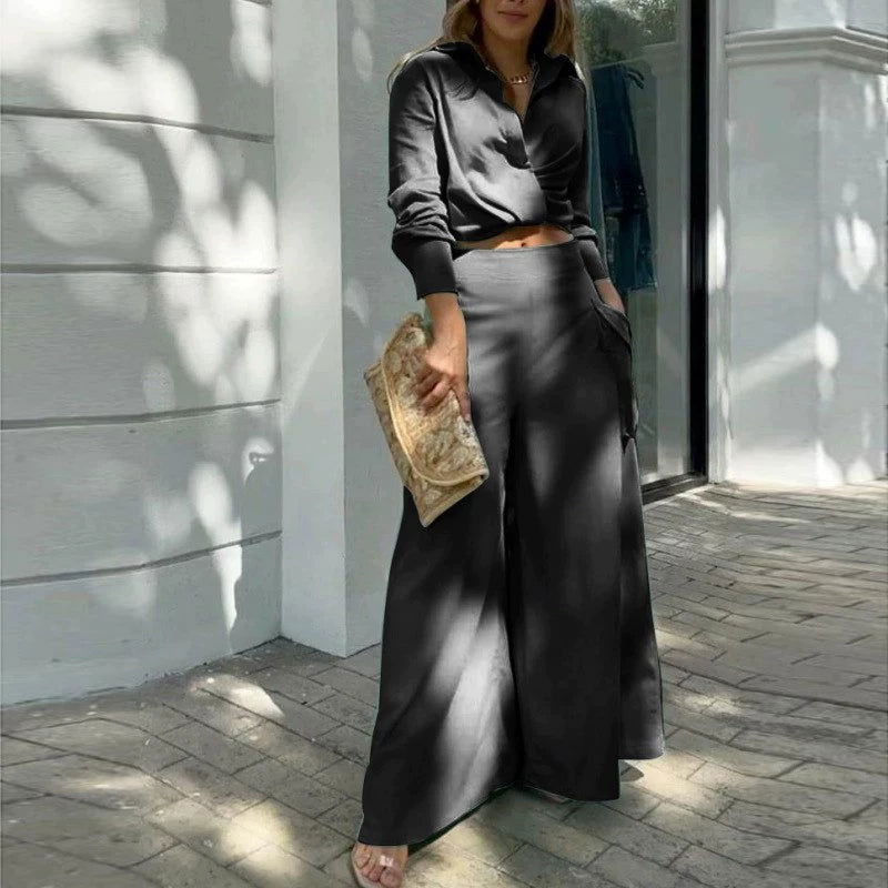 Office Lady Professional Deep V-Neck Airy Crop Shirt & Long Dress Sets - Gen U Us Products -