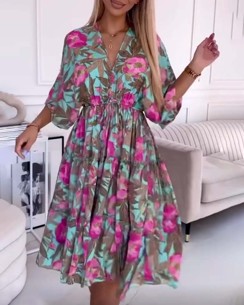 EP | Robe élégante avec cordon de serrage et imprimé floral