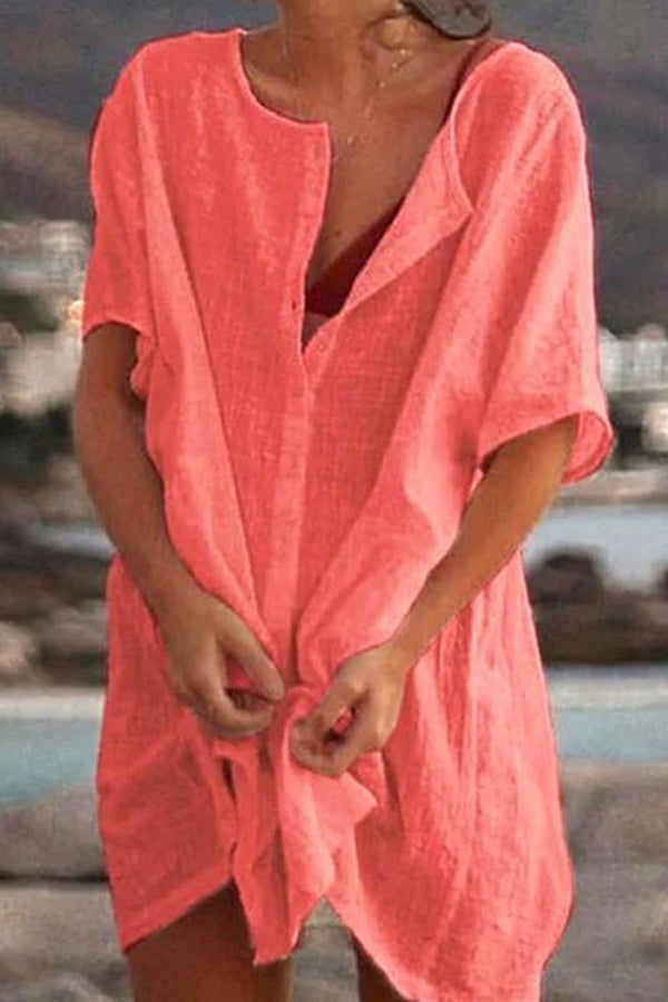 EP | en vrac couleur solide chemise à manches courtes robe de plage vêtements de protection solaire