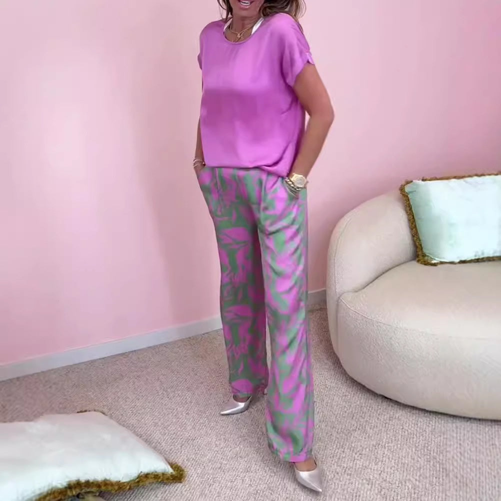EP | Ensemble deux pièces : top & pantalon large imprimé
