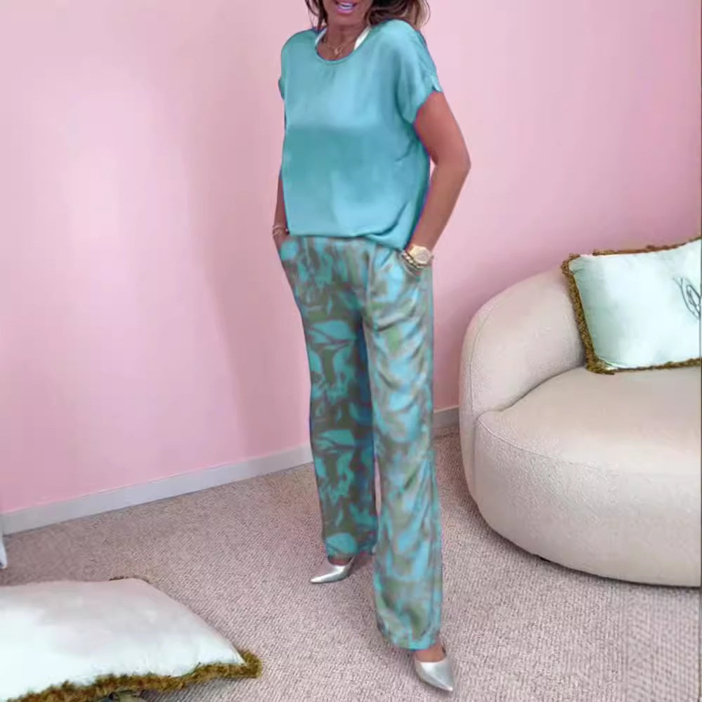 EP | Ensemble deux pièces : top & pantalon large imprimé