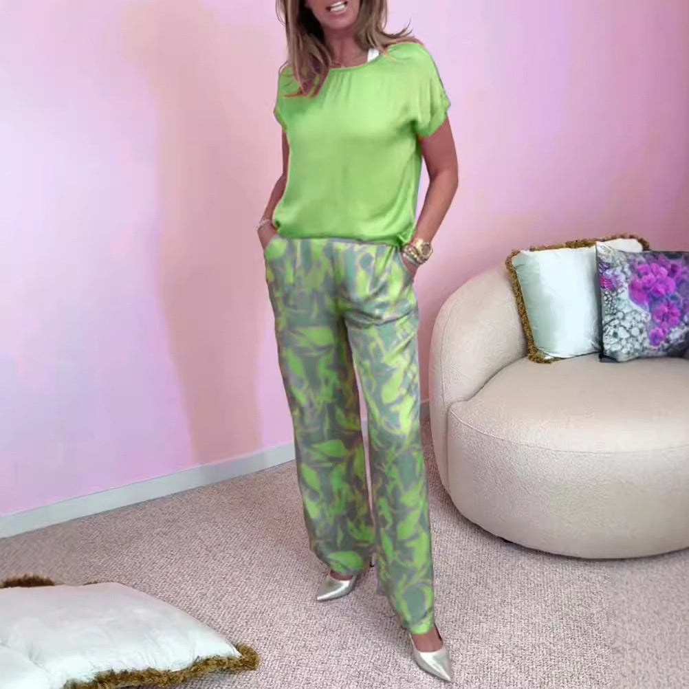 EP | Ensemble deux pièces : top & pantalon large imprimé