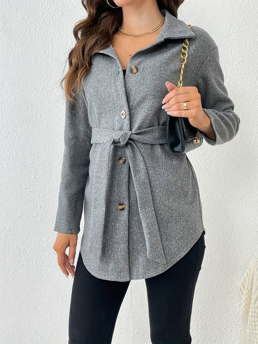 EP | Elégant manteau boutonné avec ceinture à nouer pour femmes