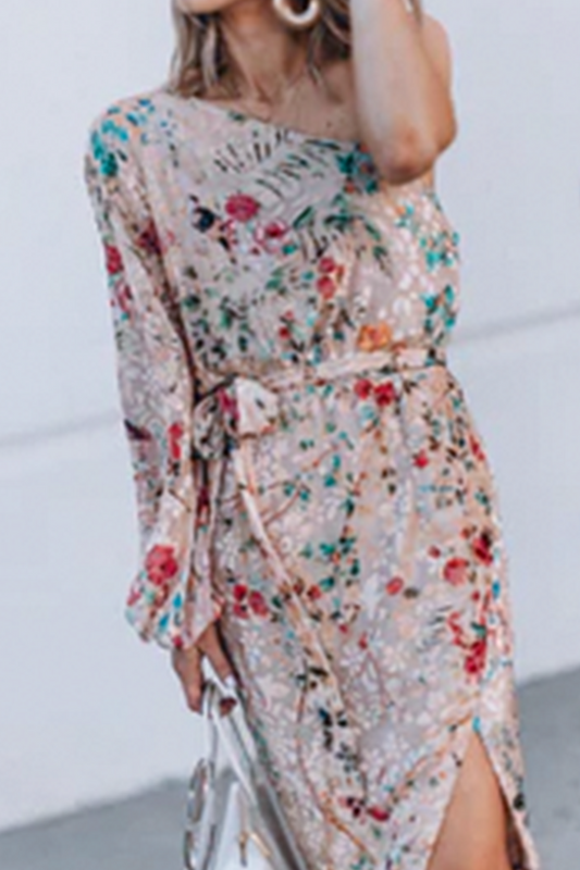 EP | Casual Print Patchwork One Shoulder Robes Irrégulières