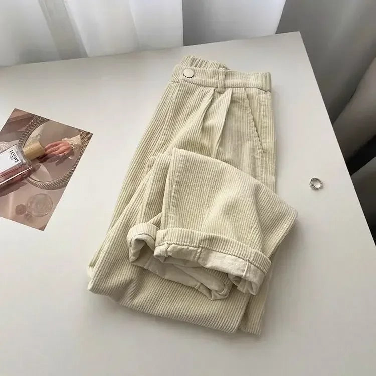 EP | Pantalon rétro taille haute en velours côtelé pour femme