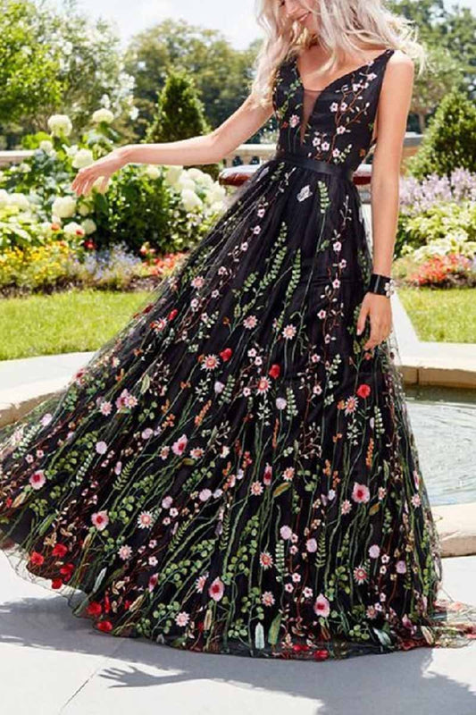 EP | Florcoo Col en V profond Sexy Maxi Robe