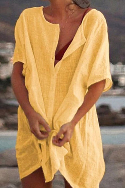 EP | en vrac couleur solide chemise à manches courtes robe de plage vêtements de protection solaire