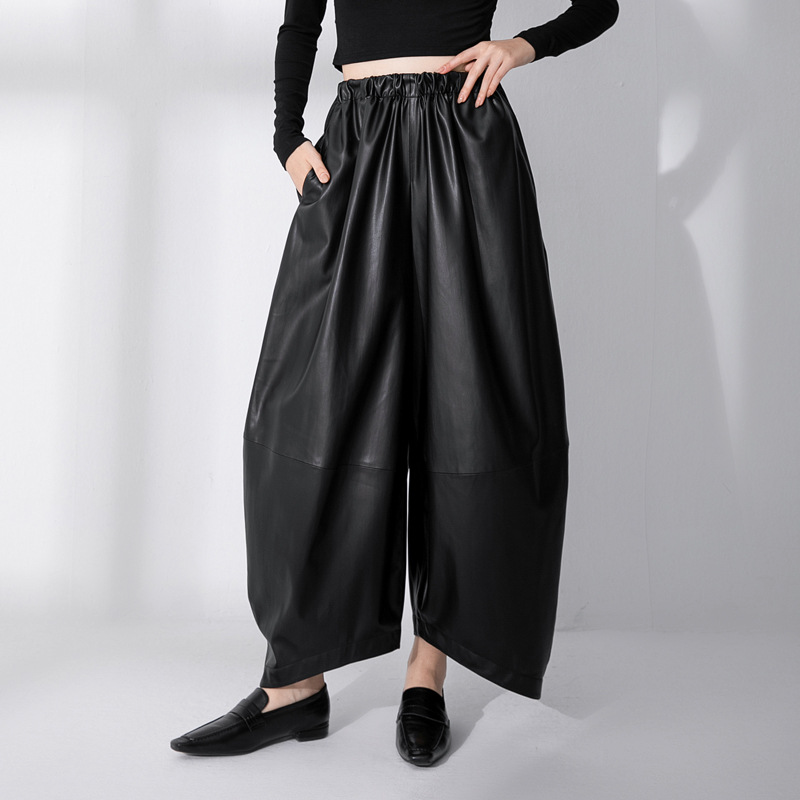 EP | Pantalon en cuir taille haute pour femmes