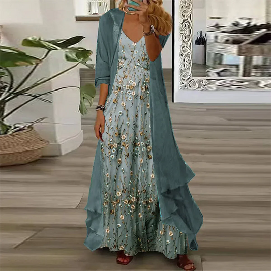 ND | Jeune Ditsy Floral Print Robe maxi avec veste fine Tenues deux pièces