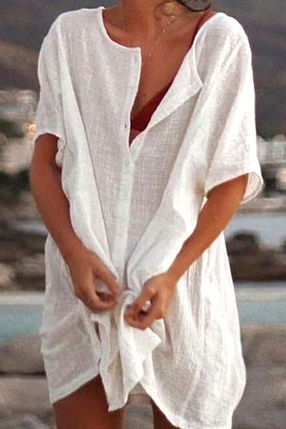 EP | en vrac couleur solide chemise à manches courtes robe de plage vêtements de protection solaire