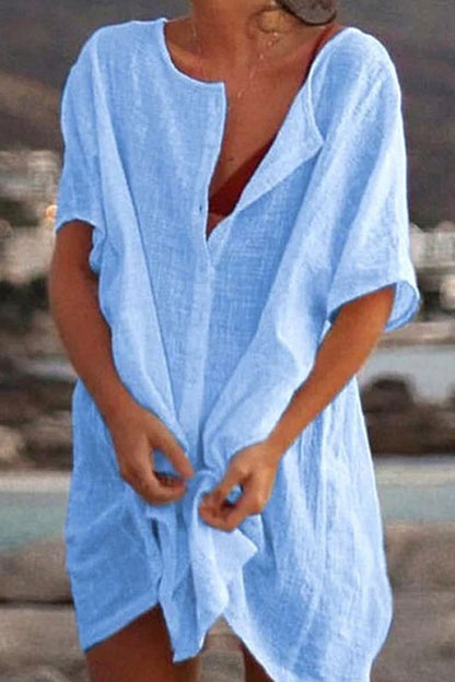 EP | en vrac couleur solide chemise à manches courtes robe de plage vêtements de protection solaire