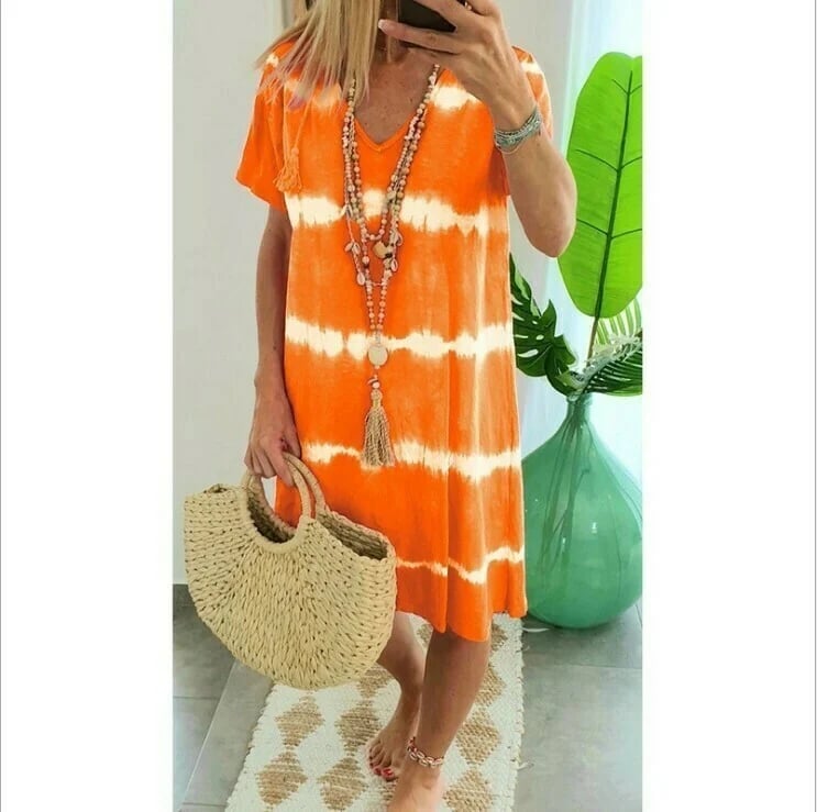 EP | Robe chemise rayée tie-dye à manches courtes et coupe décontractée
