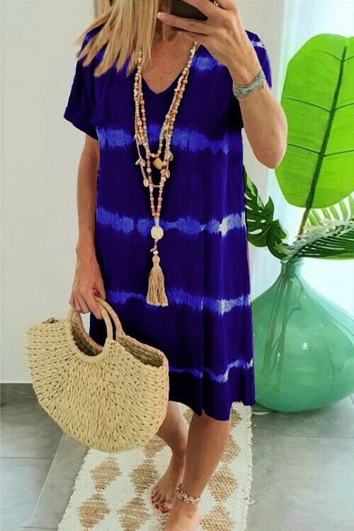 EP | Robe chemise rayée tie-dye à manches courtes et coupe décontractée