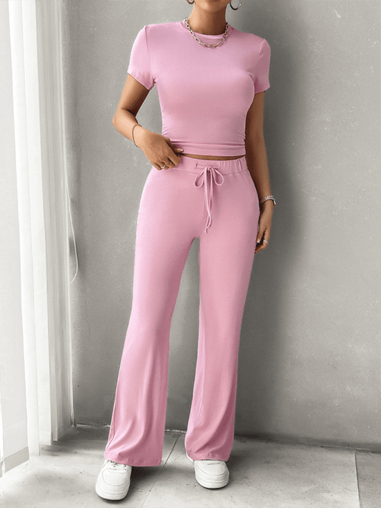 EP | Femmes Casual Fitted Crop Top Shirt et ensemble de pantalons