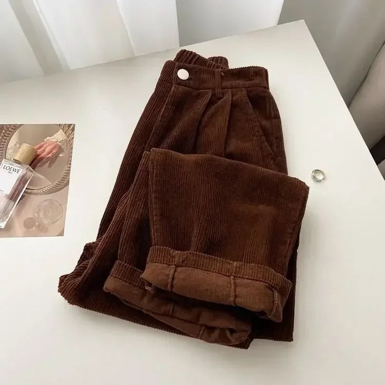 EP | Pantalon rétro taille haute en velours côtelé pour femme