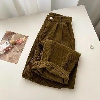 EP | Pantalon rétro taille haute en velours côtelé pour femme